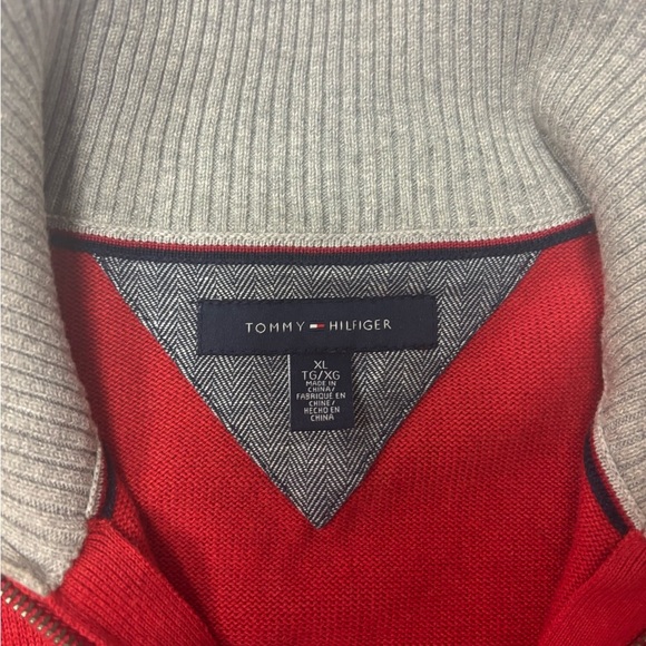 Tommy Hilfiger Men’s 1/4 Zip Sweater XL Red Navy Gray Striped Pullover - Picture 4 of 5